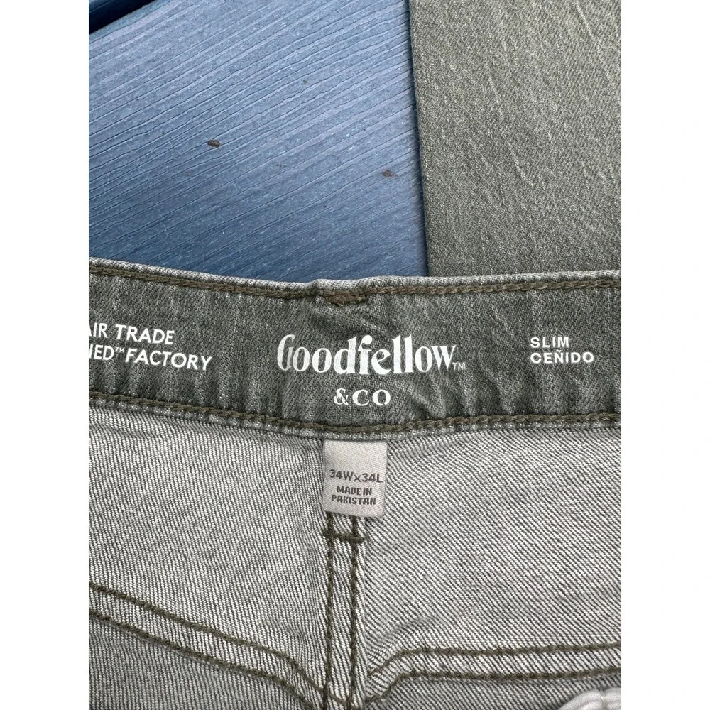 Goodfellow & Co Mens Slim Fit Jeans Olive Green 34x34 Fair Trade Stretch Denim